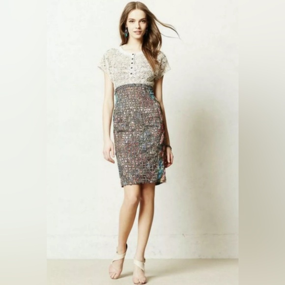 Beguile by Byron Lars Lace Study Sheath Dress Sz 6 Button Front Ivory Black Pink - Picture 2 of 13